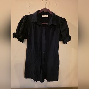 Petal + Pup Navy Riley Tie 100% Cotton Romper - M